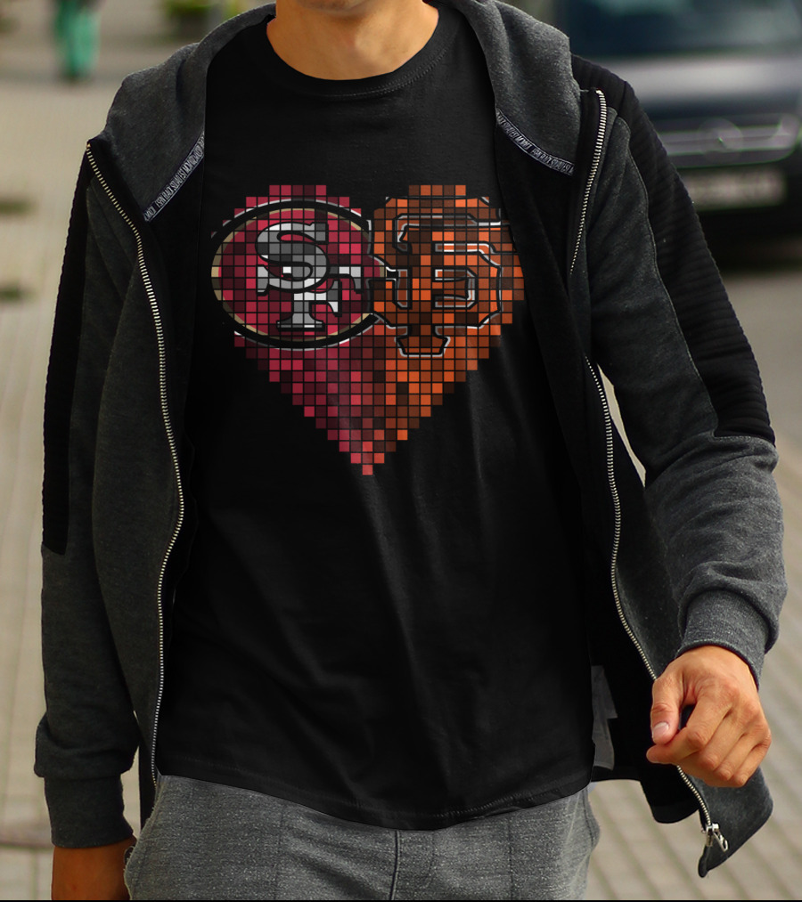 Ttr 003 Sf Giants 49ers Heart Pixel Art T-Shirt