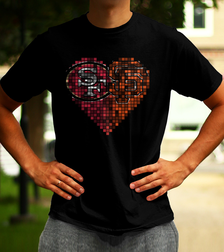 Ttr 003 Sf Giants 49ers Heart Pixel Art T-Shirt