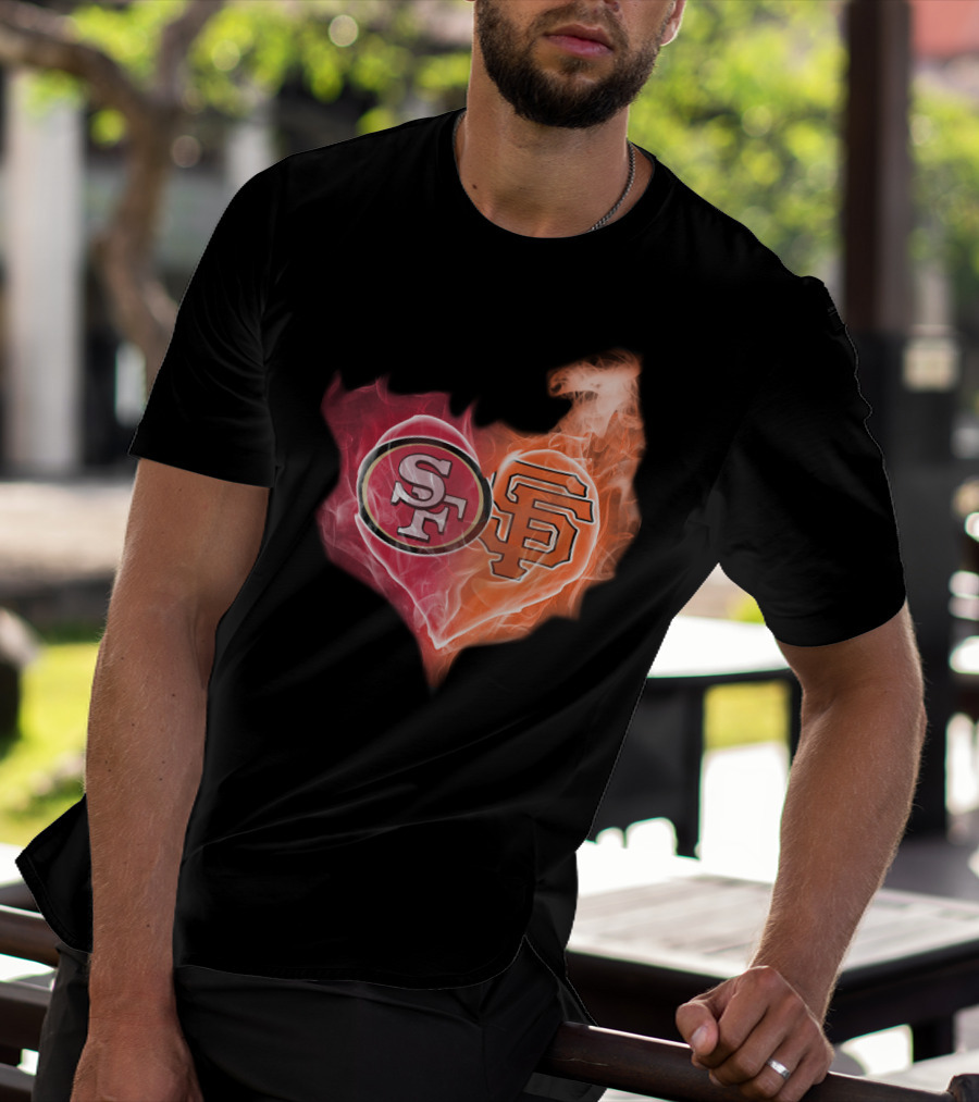 San Francisco 49ers Giants Heart Flame Combo T-Shirt