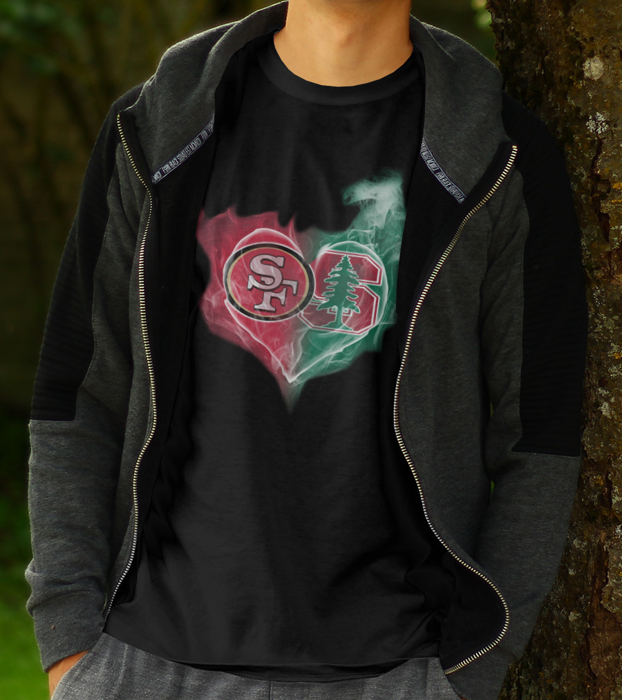 San Francisco 49ers And Stanford Cardinal Heart-Shaped Smoke Logos T-Shirt