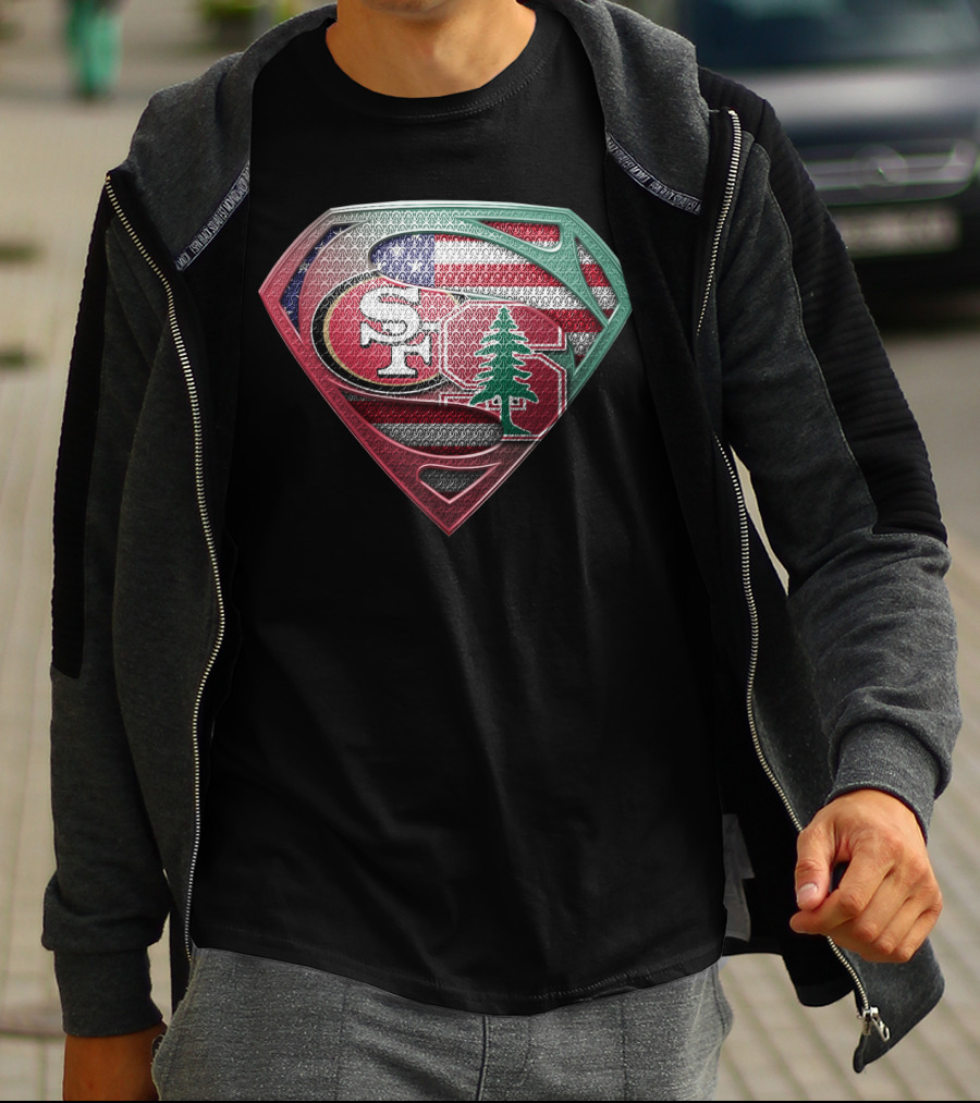 Stanford Cardinal San Francisco 49ers Superman Shield Flag T-Shirt