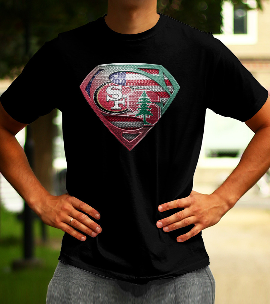 Stanford Cardinal San Francisco 49ers Superman Shield Flag T-Shirt