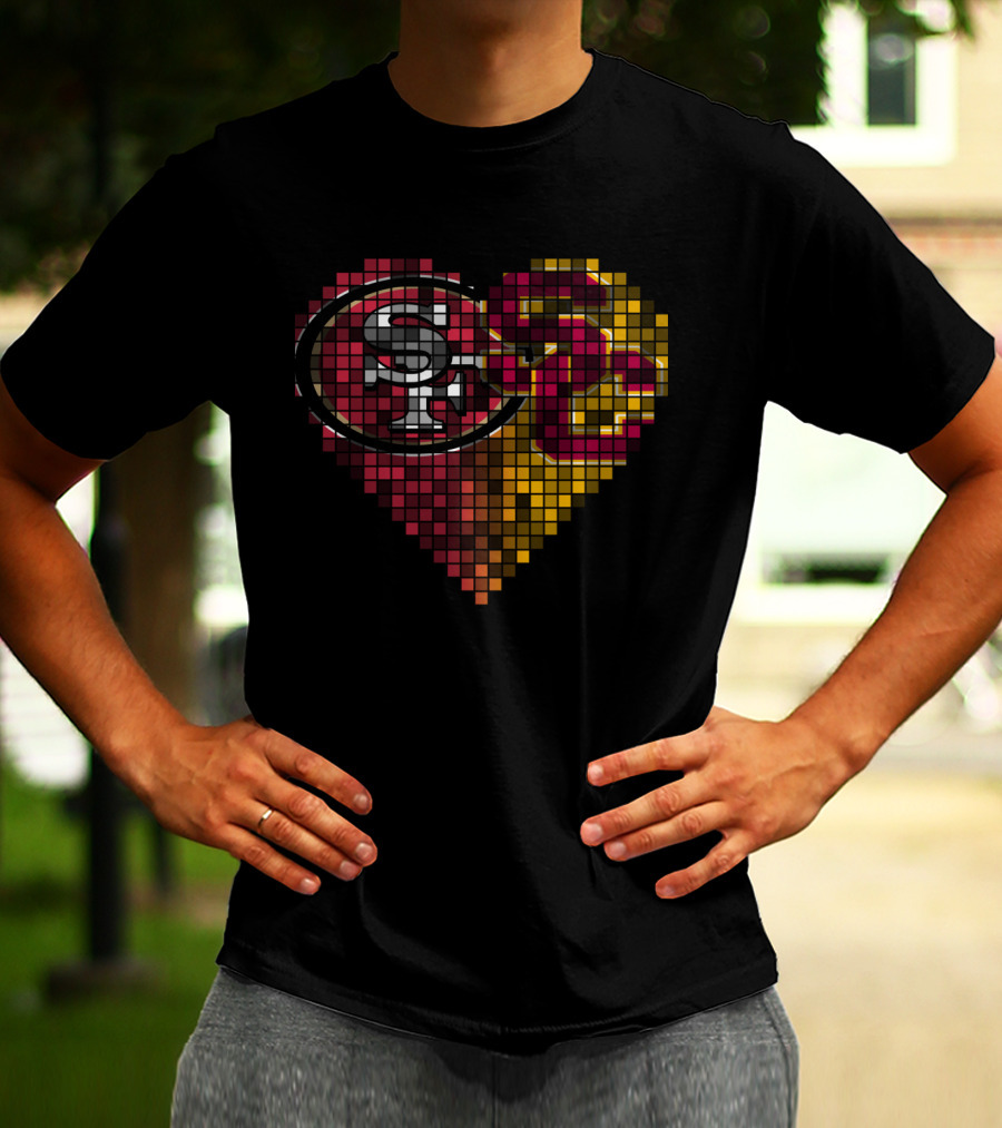 Ttr 005 Heart Mosaic San Francisco 49ers And Usc Trojans Logos T-Shirt