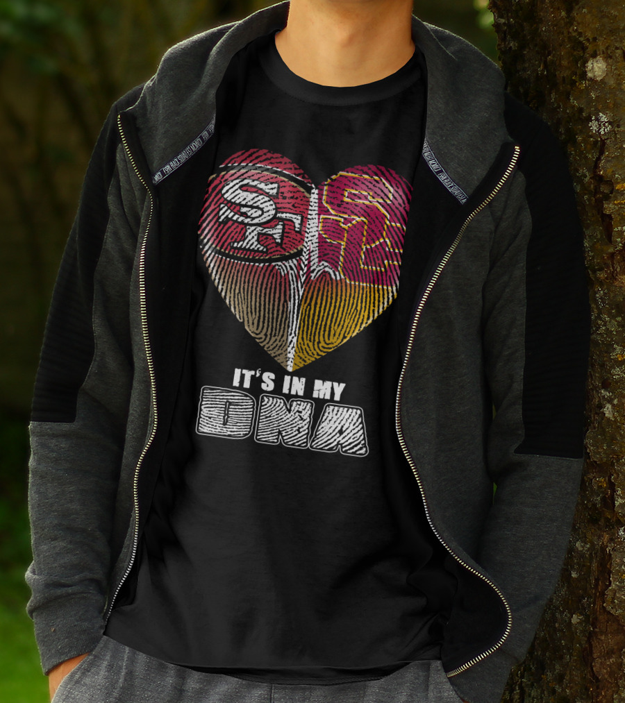San Francisco 49ers USC Trojans Heart DNA Fingerprint Fan Pride T-Shirt