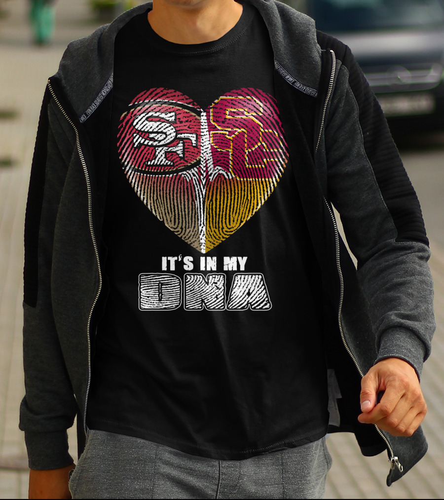 San Francisco 49ers USC Trojans Heart DNA Fingerprint Fan Pride T-Shirt