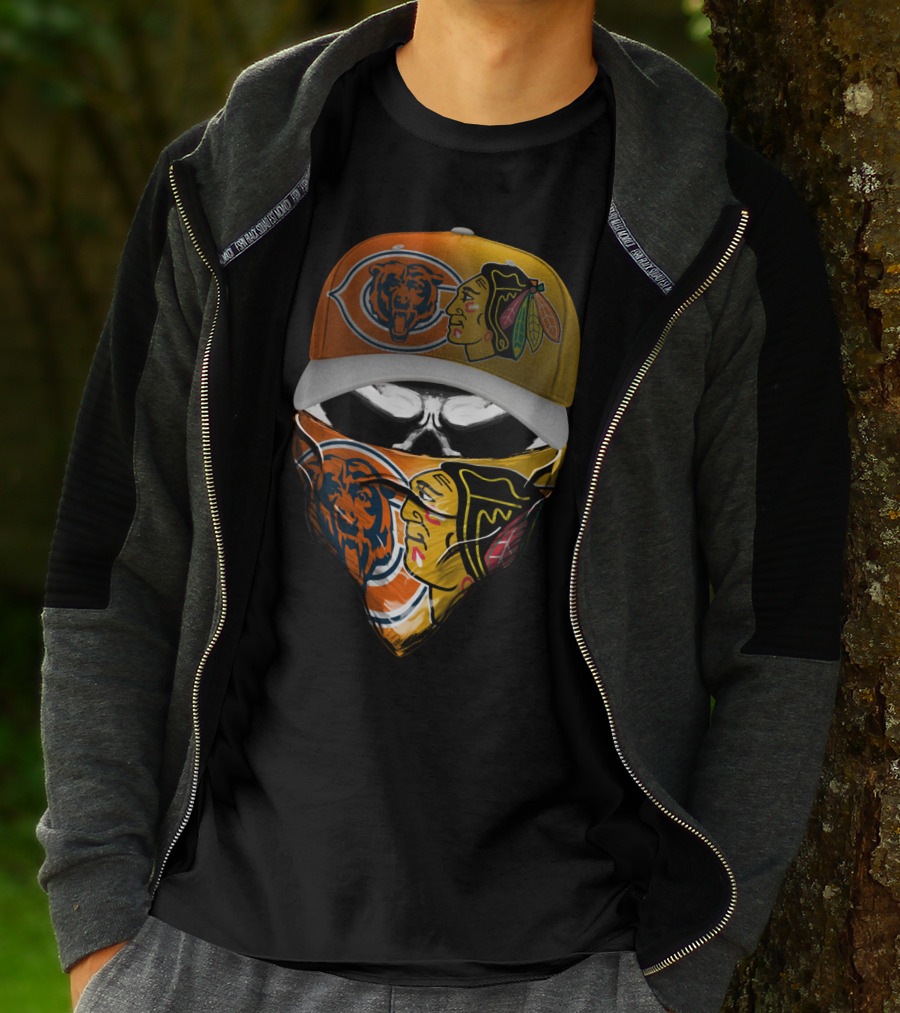 Chicago Bears Blackhawks Cap And Bandana Crossover T-Shirt