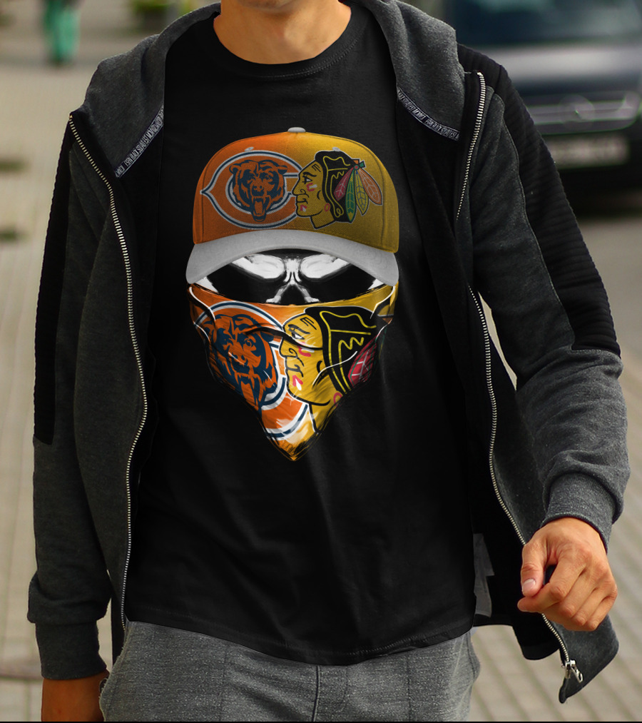 Chicago Bears Blackhawks Cap And Bandana Crossover T-Shirt