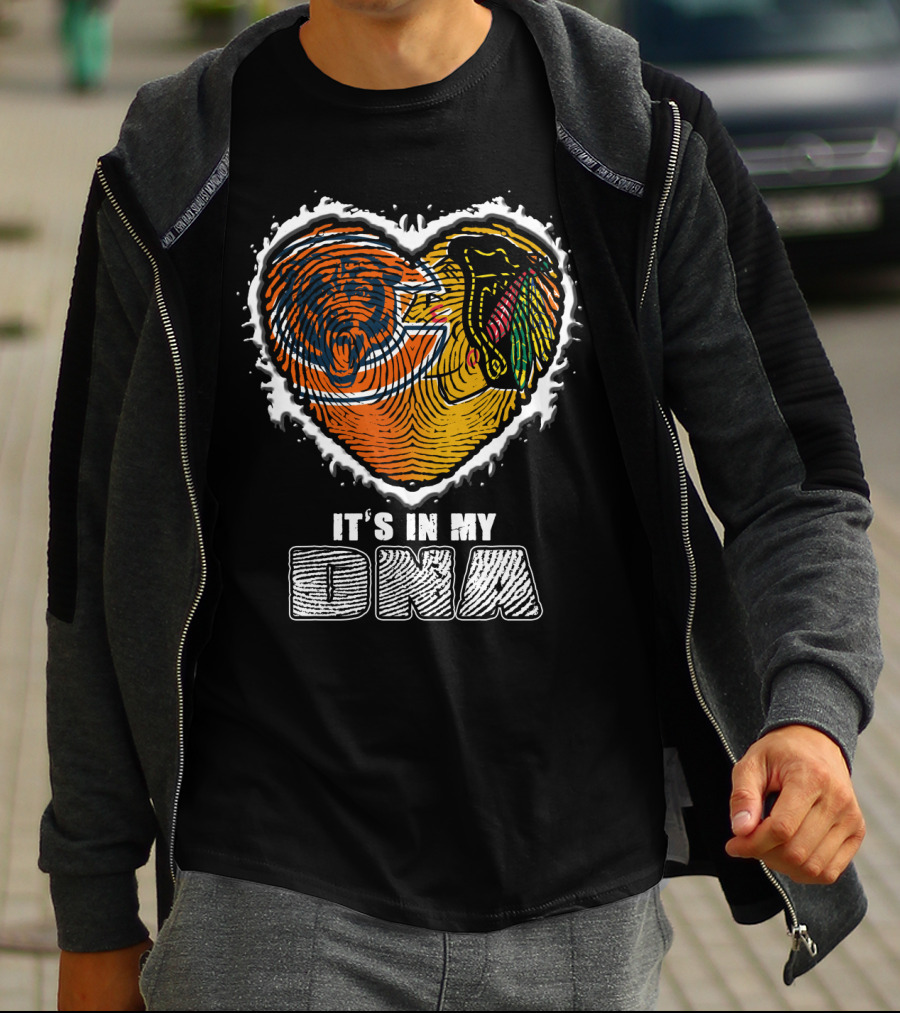 It’s In My Dna Chicago Bears Blackhawks Fingerprint Heart T-Shirt