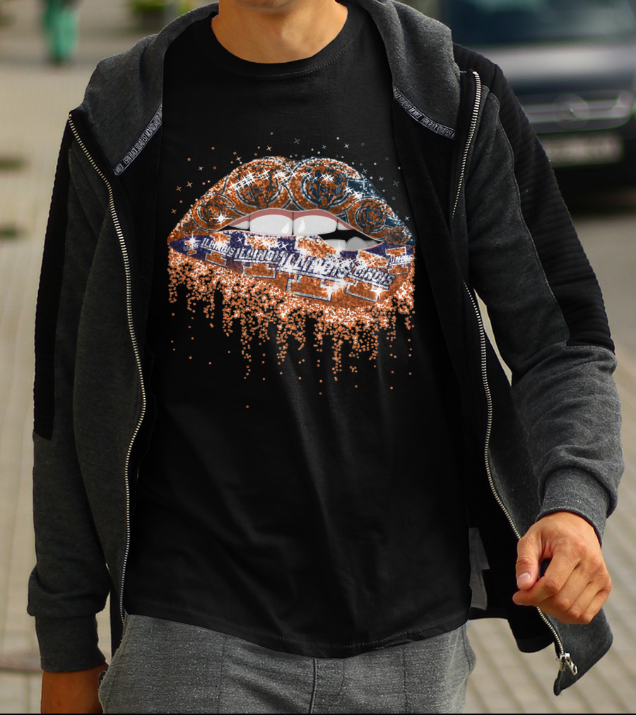 Illinois Fighting Illini Lips Glitter T-Shirt