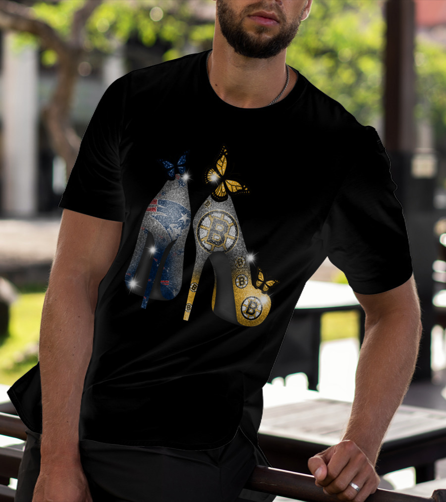 Nfl Patriots And Nhl Bruins Butterfly Stilettos T-Shirt