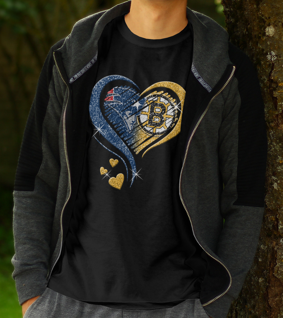 New England Patriots Boston Bruins Heart Design T-Shirt