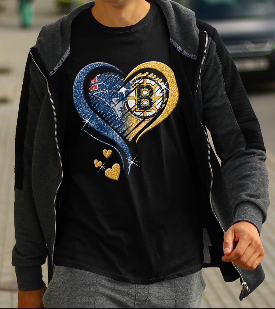 New England Patriots Boston Bruins Heart Design T-Shirt