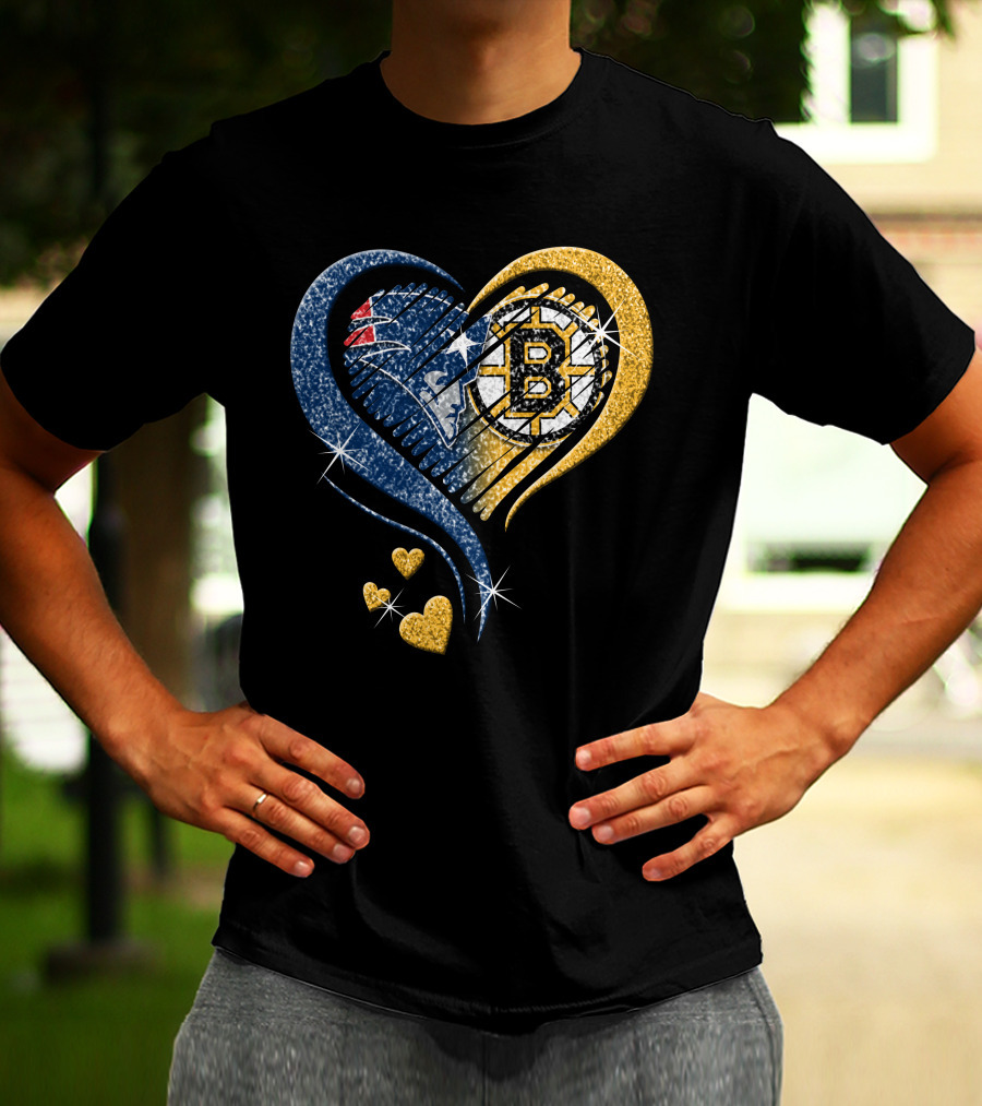 New England Patriots Boston Bruins Heart Design T-Shirt