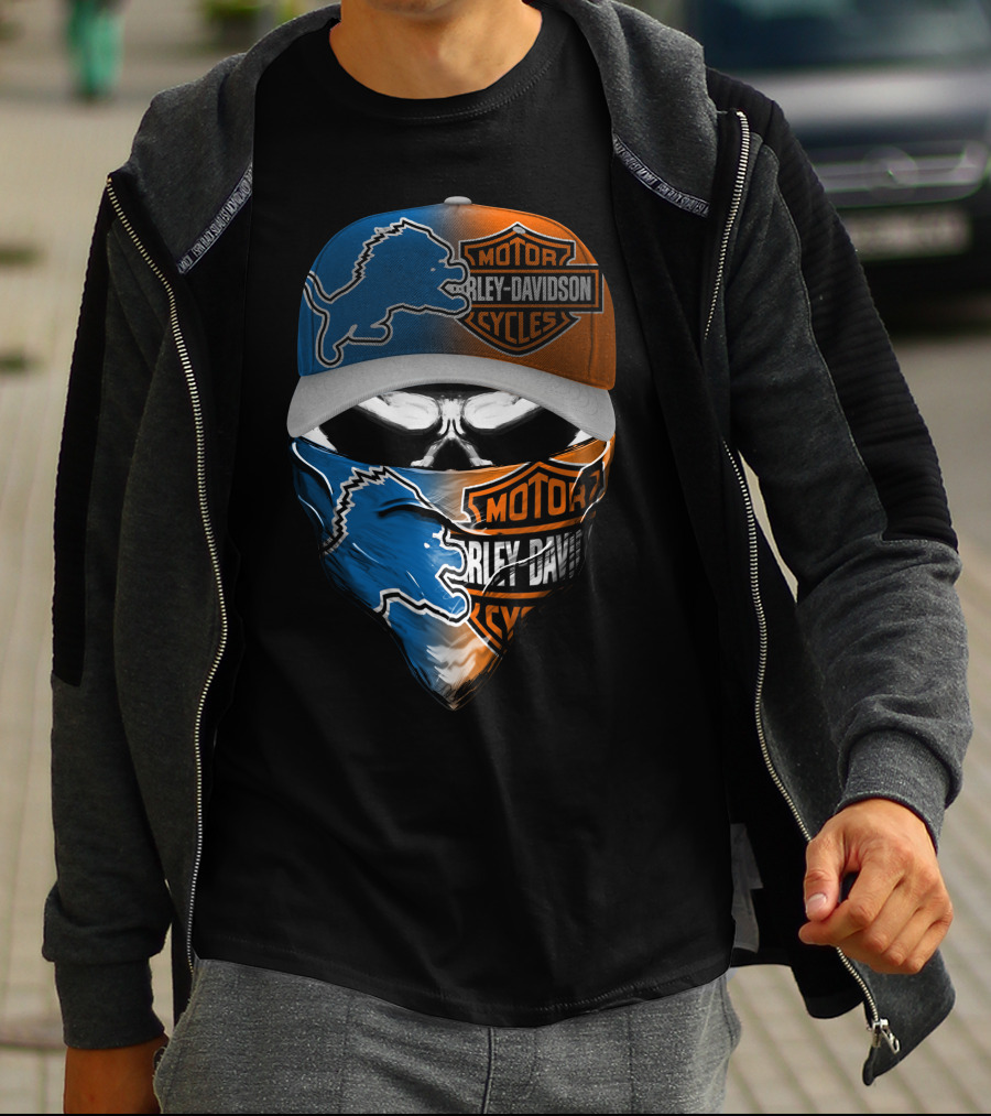 Detroit Lions Harley Davidson Motorcycles Skull Mask T-Shirt