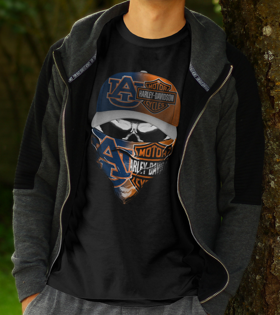 Auburn Tigers Harley Davidson Motorcycles Skull Combo T-Shirt