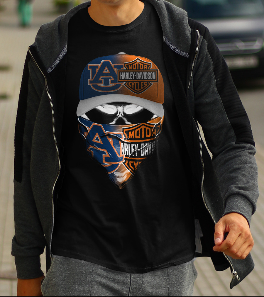Auburn Tigers Harley Davidson Motorcycles Skull Combo T-Shirt