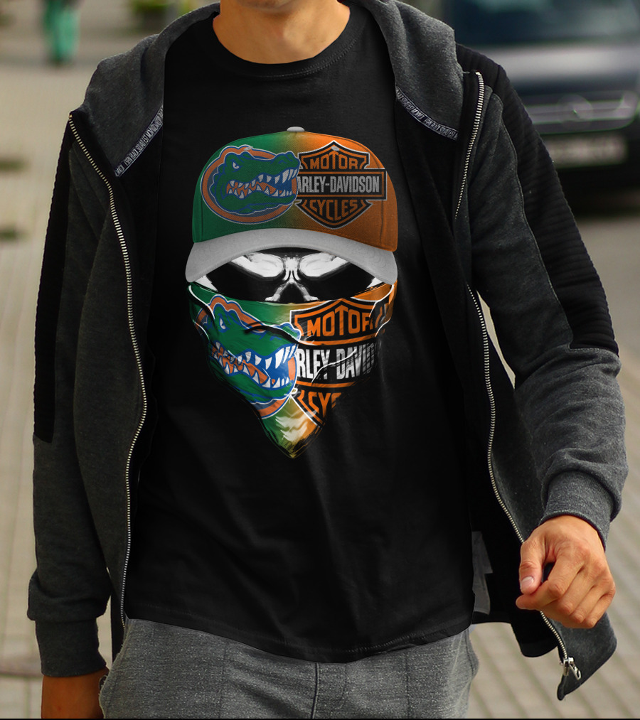 Florida Gators Harley Davidson Motorcycles Skull Mask And Cap T-Shirt