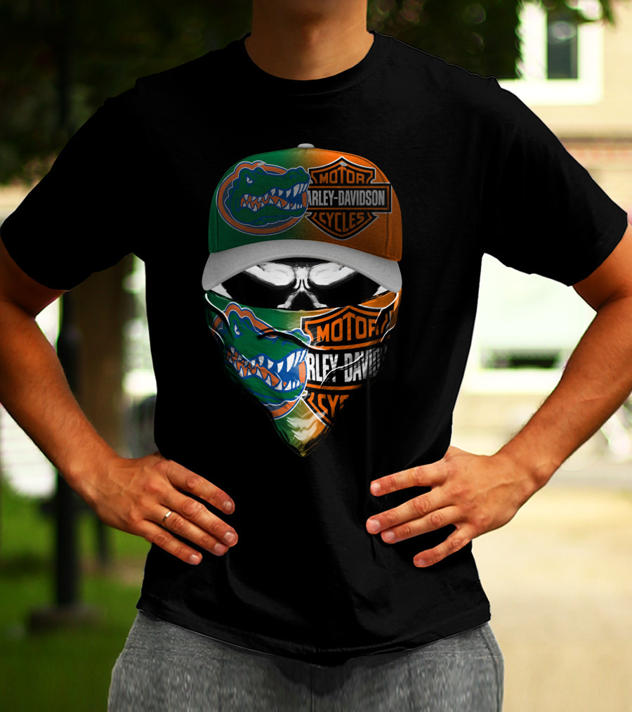 Florida Gators Harley Davidson Motorcycles Skull Mask And Cap T-Shirt