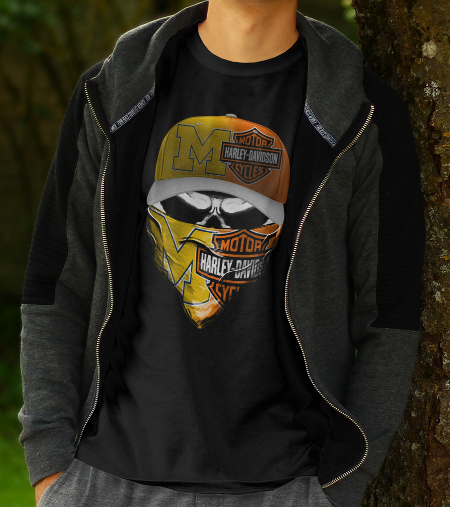 Harley Davidson Motorcycles Skull With M Logo Hat And Bandana T-Shirt