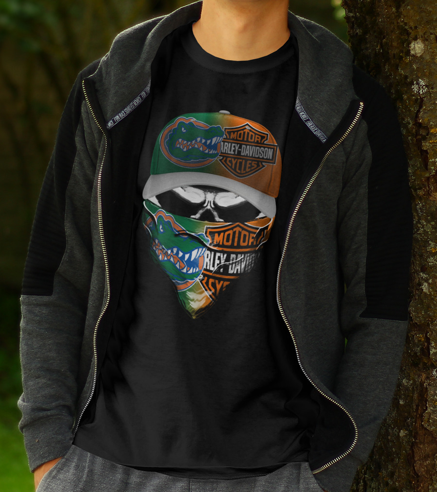 Harley Davidson Gator Face Mask And Cap With Motorcycles T-Shirt