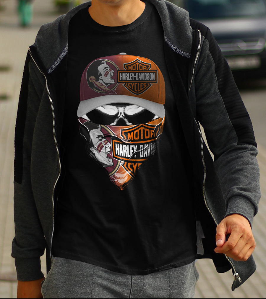Harley Davidson Motorcycles  Florida Seminoles Face Mask And Cap T-Shirt