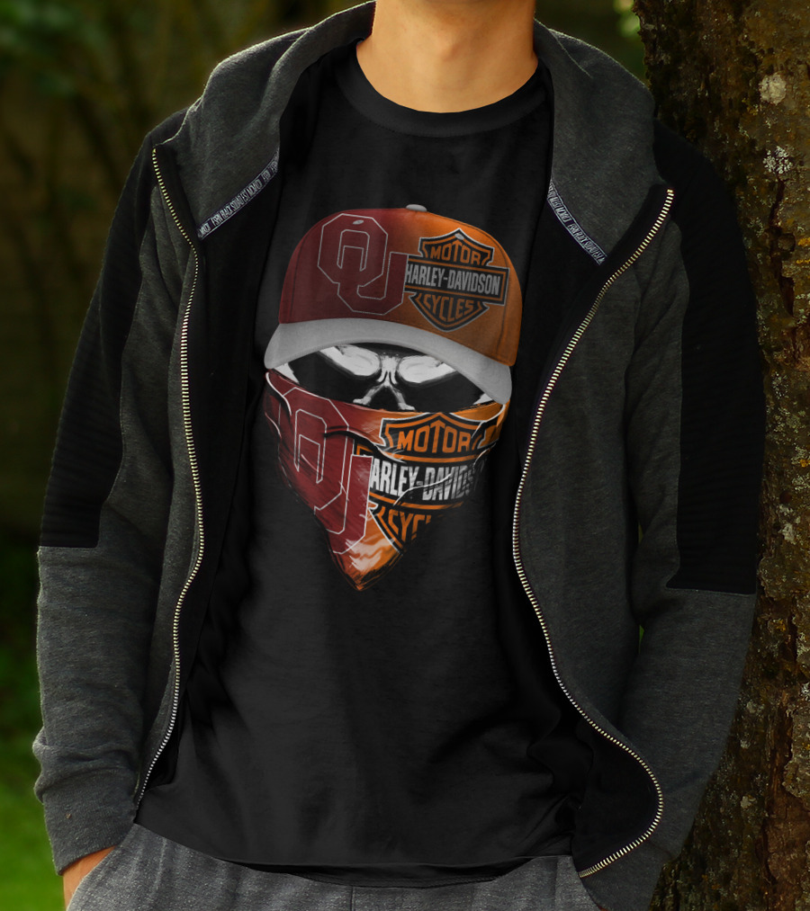 Oklahoma Sooners Harley Davidson Motorcycles Skull Mask T-Shirt