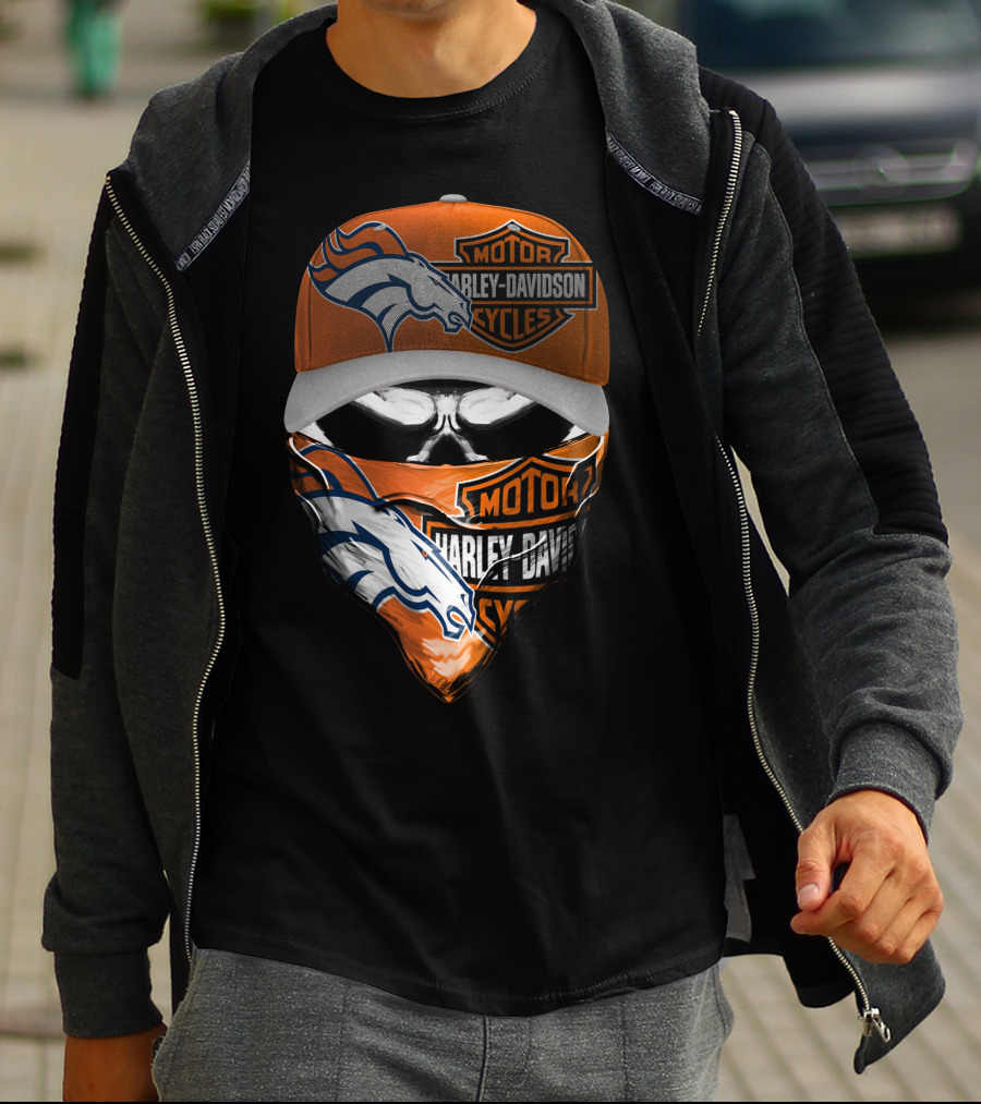Denver Broncos Harley Davidson Motorcycle Skull Fusion T-Shirt