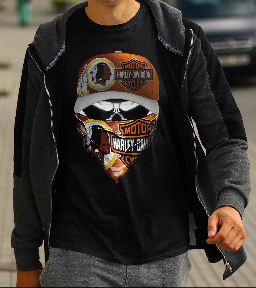 Harley Davidson Cycles 32Hl Redskins Logo Skull Mask Cap T-Shirt