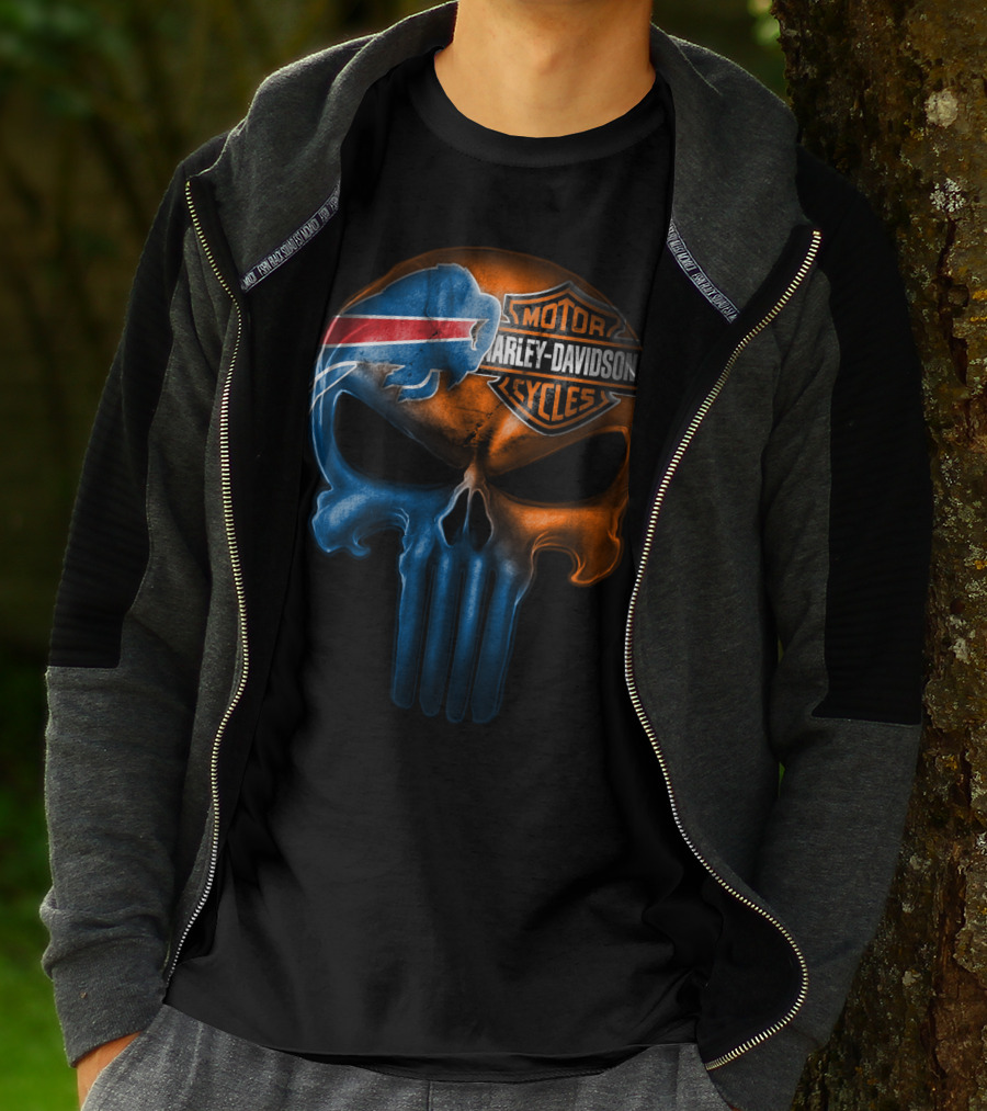 Buffalo Bills Harley Davidson Punisher Skull T-Shirt