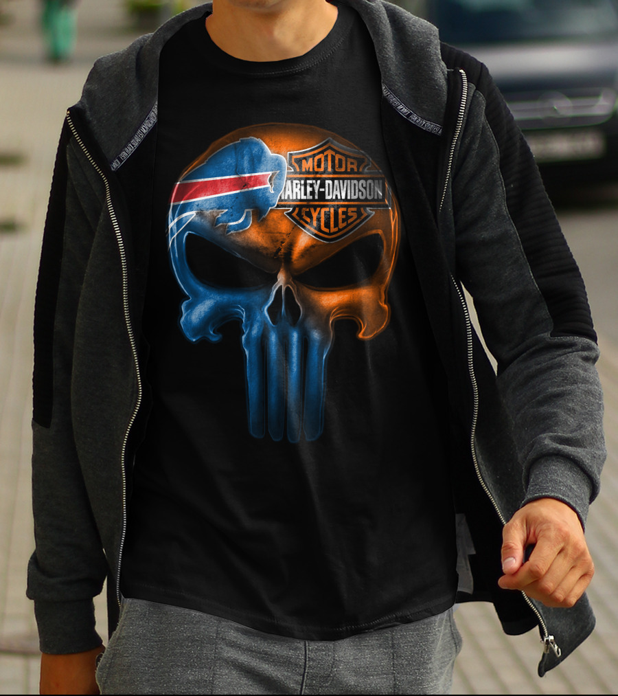 Buffalo Bills Harley Davidson Punisher Skull T-Shirt