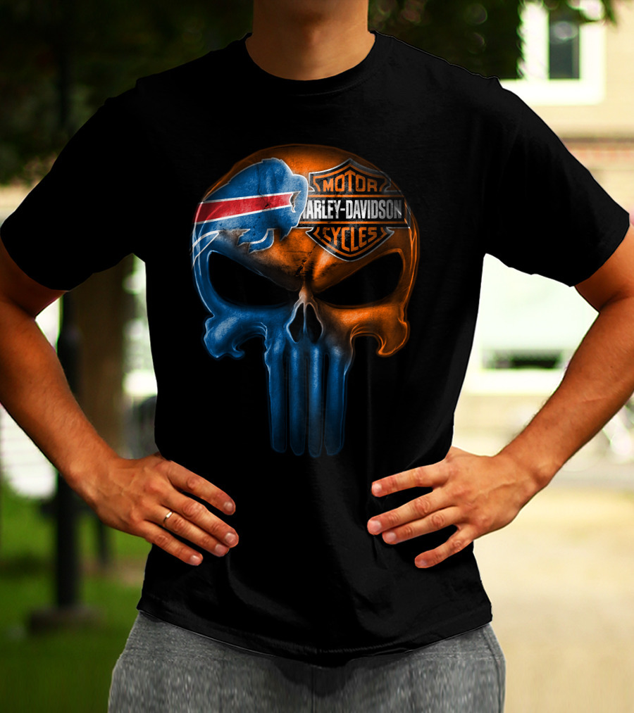 Buffalo Bills Harley Davidson Punisher Skull T-Shirt
