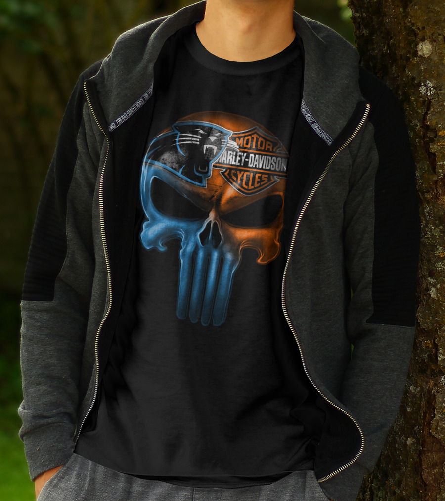 Carolina Panthers Harley Davidson Skull T-Shirt