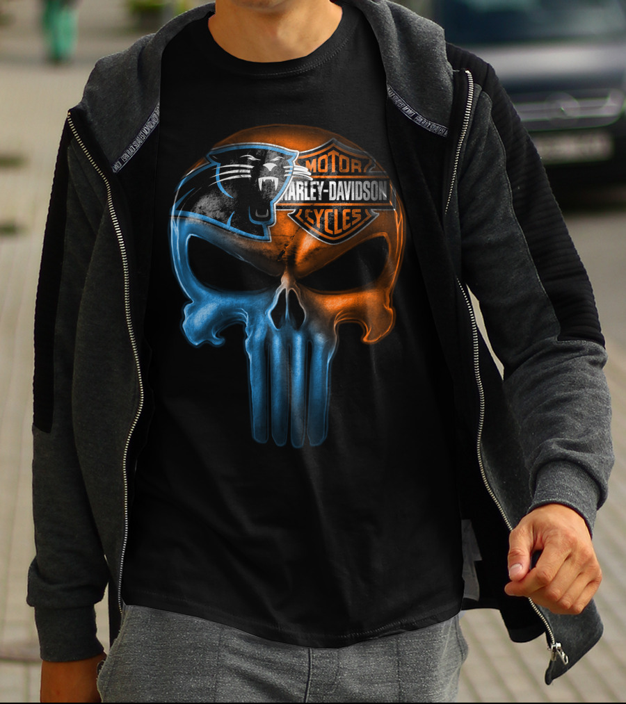 Carolina Panthers Harley Davidson Skull T-Shirt