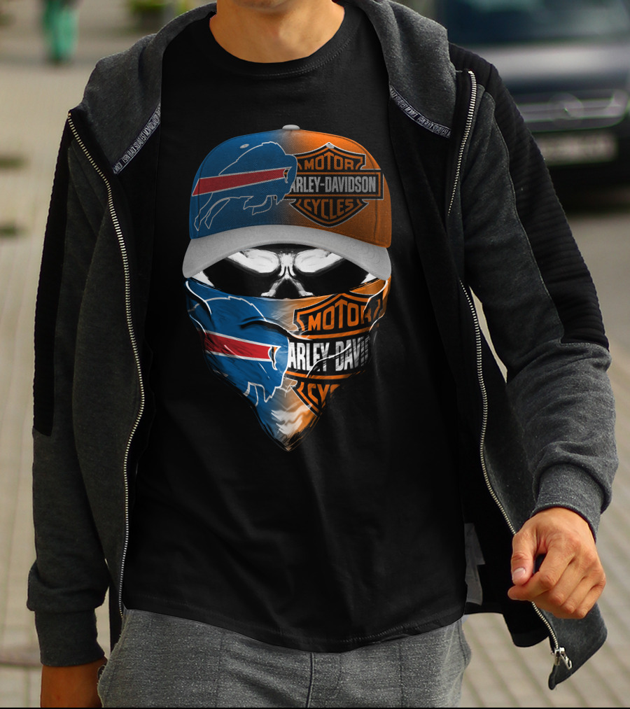 Buffalo Bills Harley Davidson Motorcycles Skull Mask Cap T-Shirt