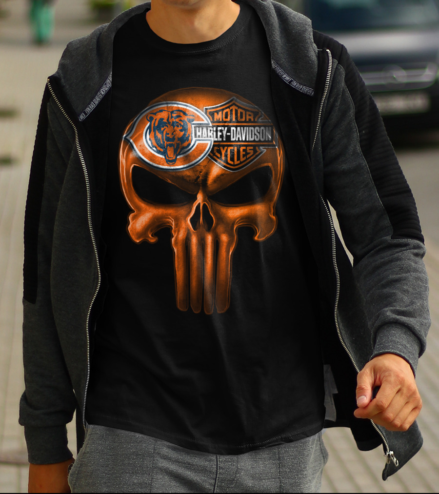 Chicago Bears Harley Davidson Punisher Skull T-Shirt