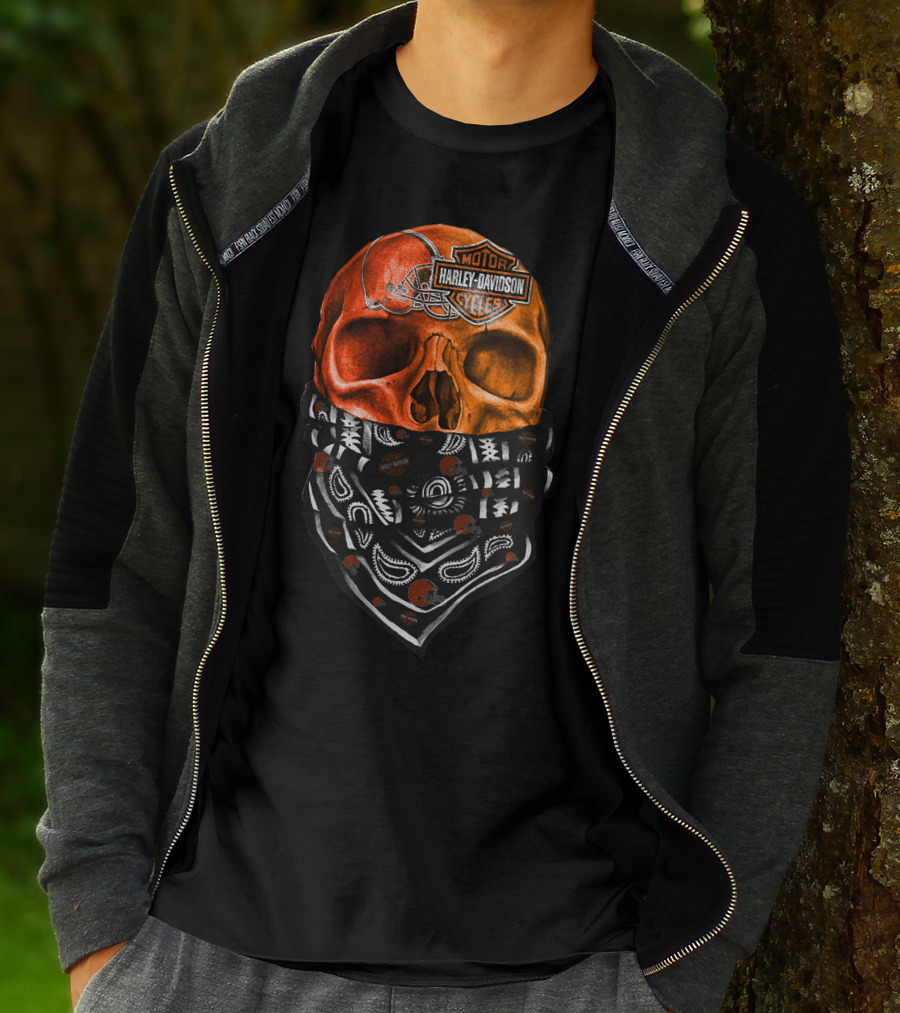 Harley Davidson Cleveland Browns Skull With Bandana T-Shirt