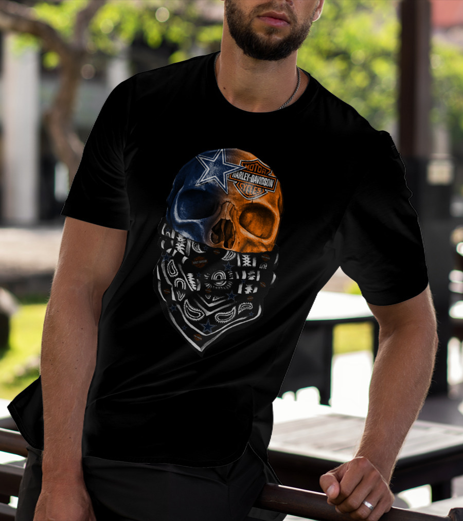 Dallas Cowboys Harley Davidson Skull Bandana T-Shirt