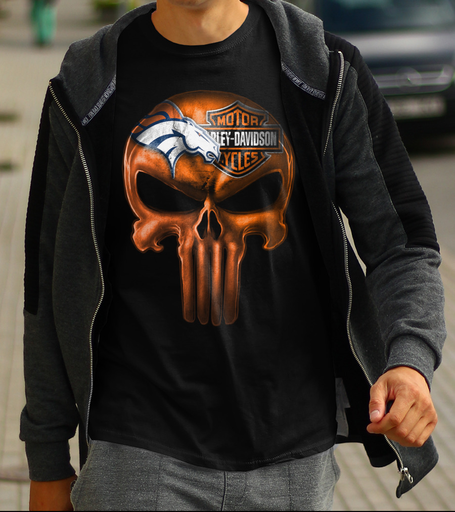 Denver Broncos Harley Davidson Punisher Skull T-Shirt