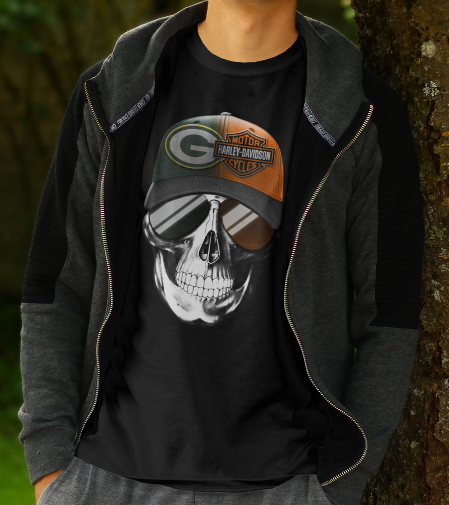 Green Bay Packers Harley Davidson Skull Cap T-Shirt
