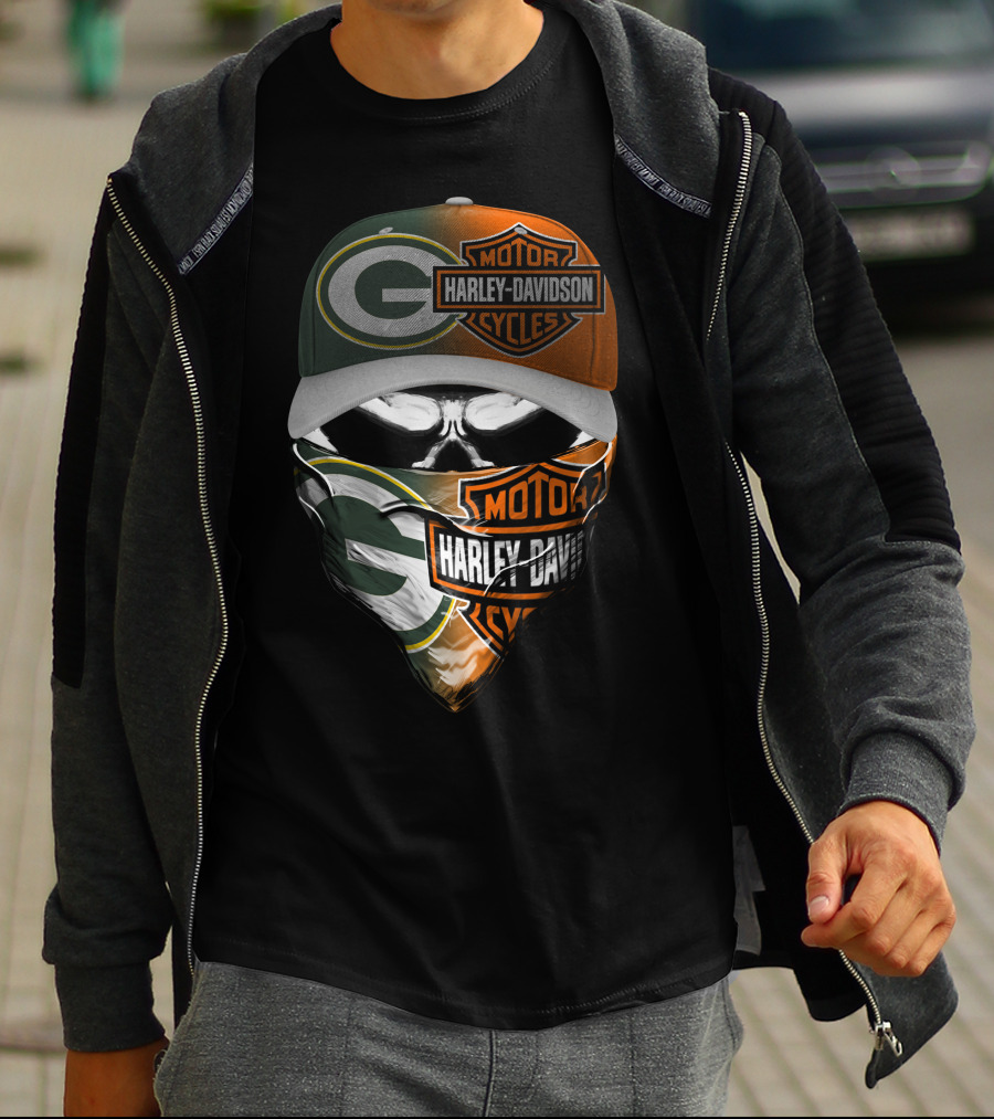 Green Bay Packers Harley Davidson Motorcycles Fan Mask T-Shirt