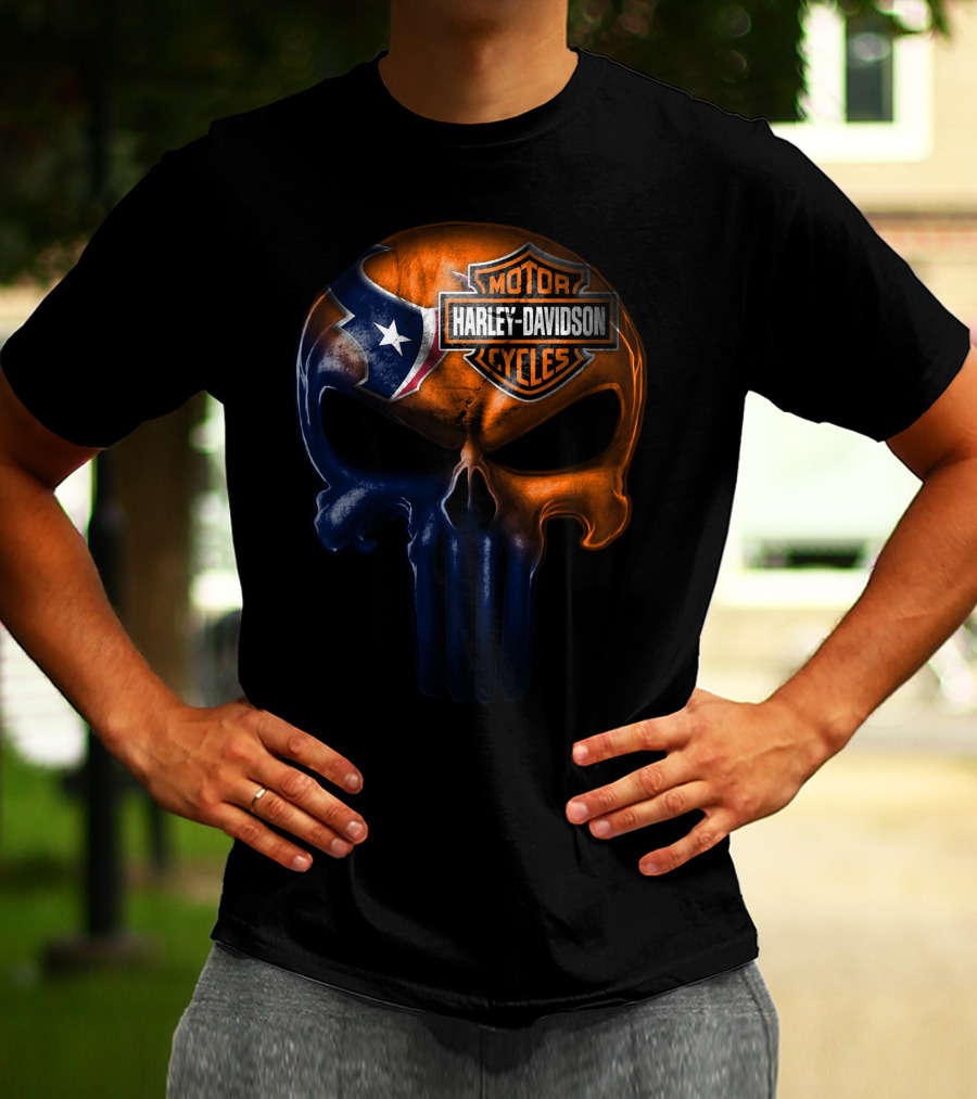 Houston Texans Harley Davidson Skull T-Shirt