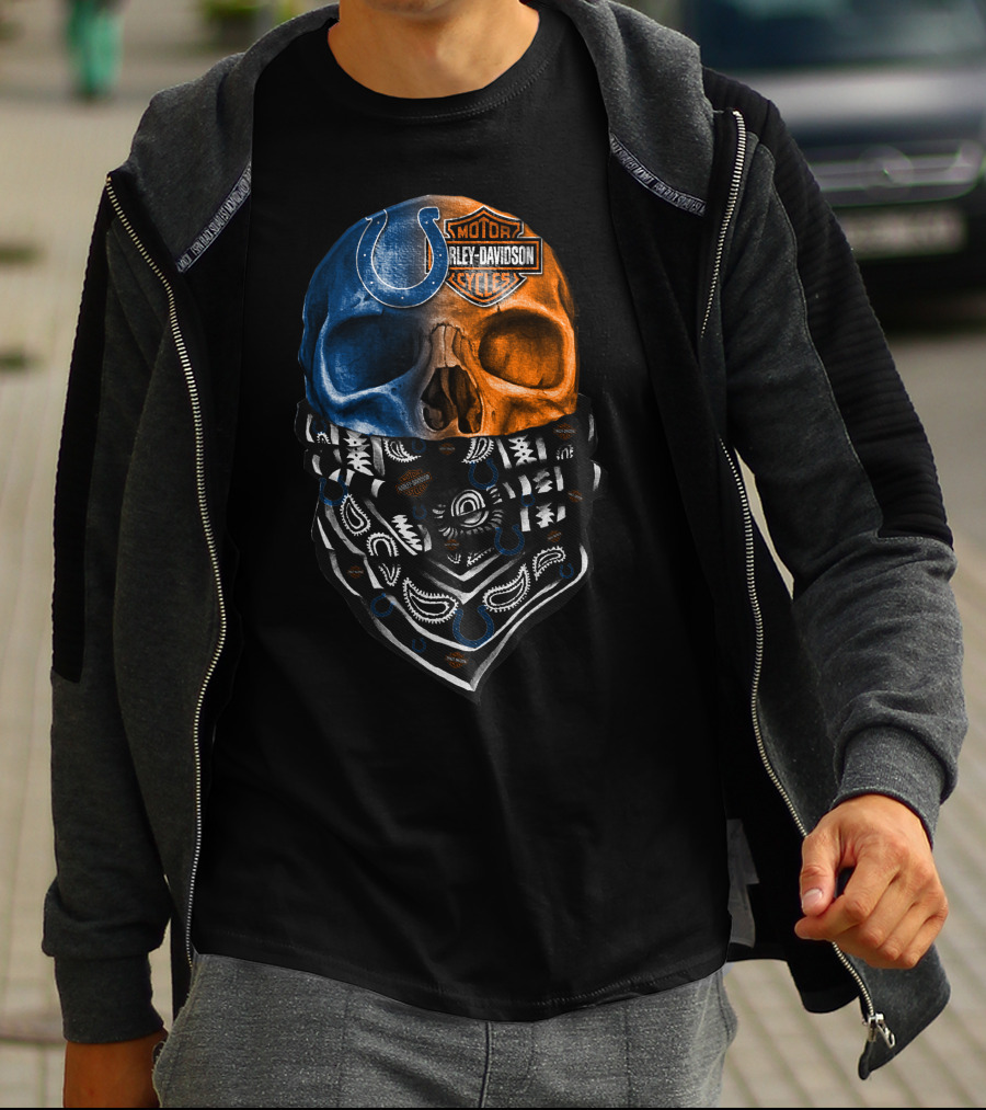 Indianapolis Colts Harley Davidson Skull Bandana T-Shirt