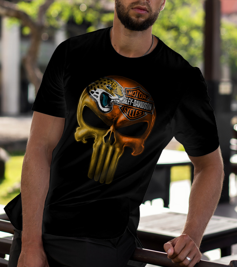 Jacksonville Jaguars Harley Davidson Skull T-Shirt