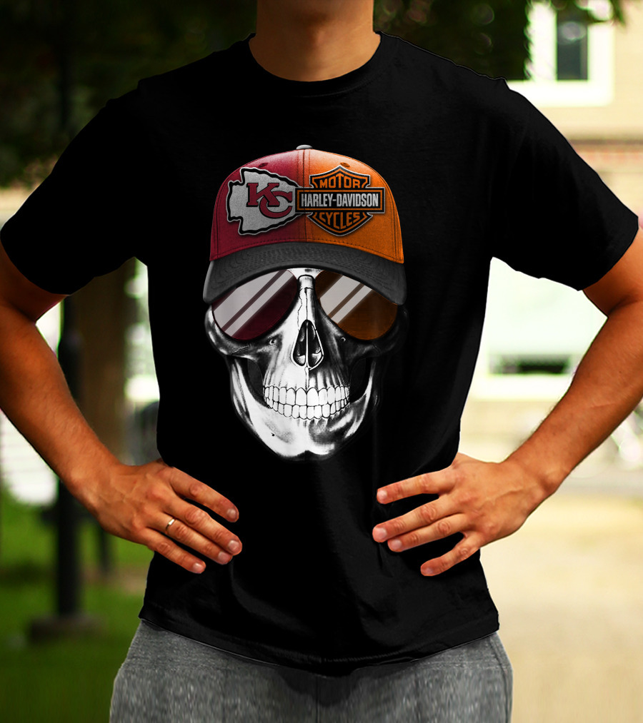 Kansas City Chiefs Harley Davidson Skull Cap T-Shirt