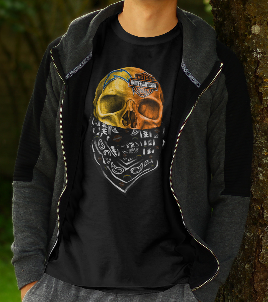 Los Angeles Chargers Harley Davidson Skull Bandana T-Shirt