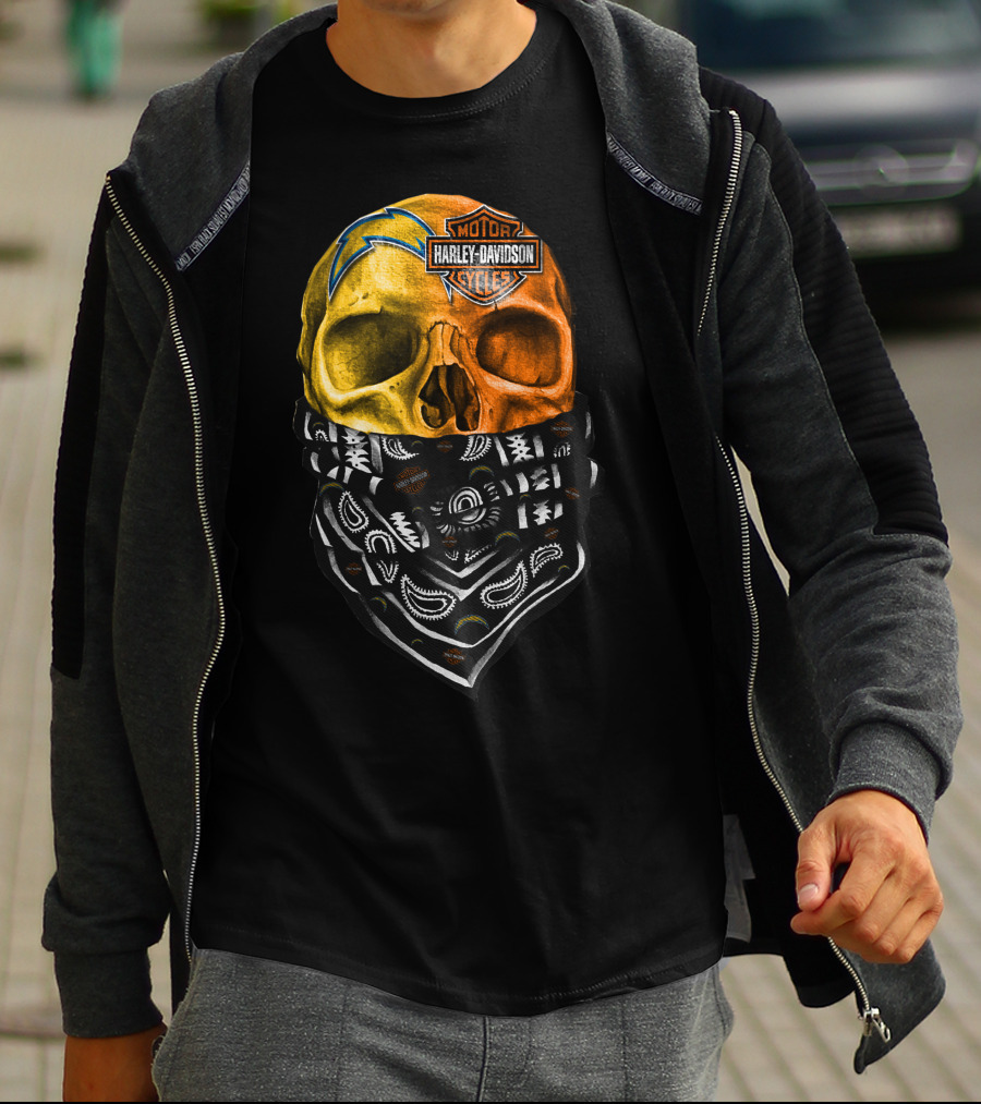 Los Angeles Chargers Harley Davidson Skull Bandana T-Shirt