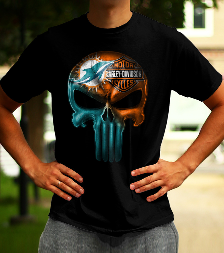 Miami Dolphins Harley Davidson Punisher Skull T-Shirt