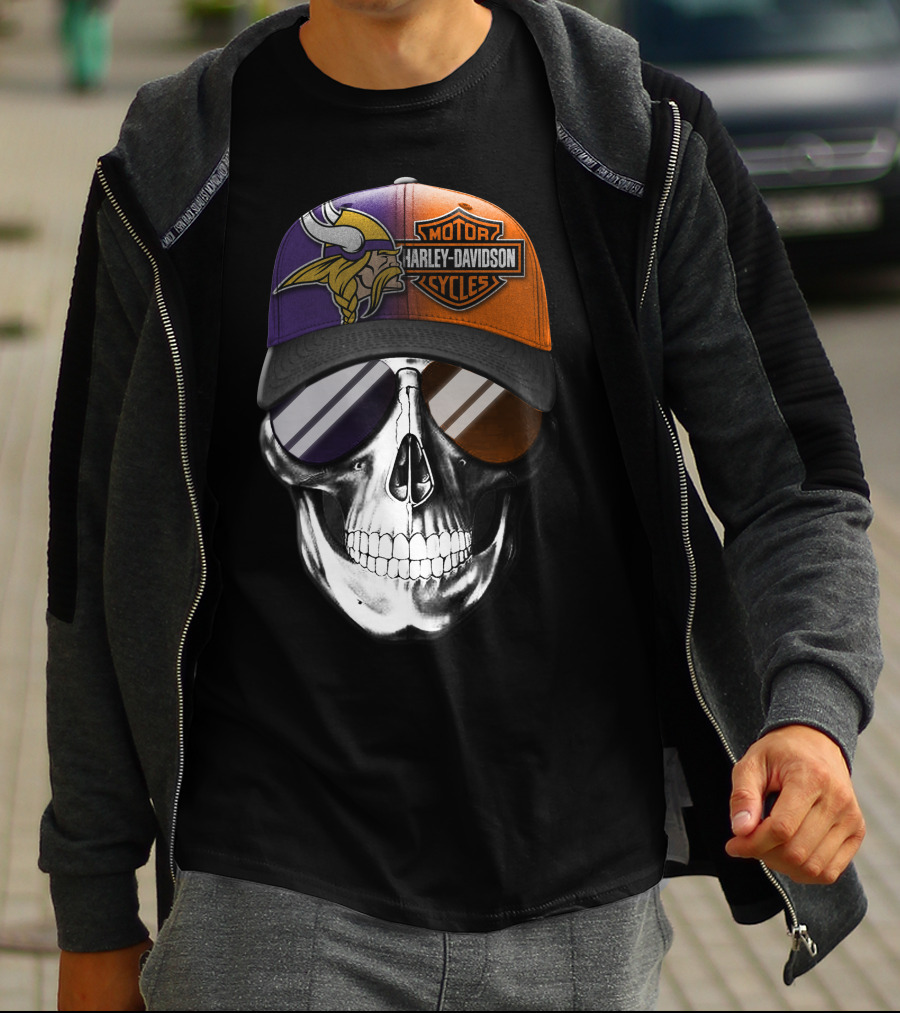 Minnesota Vikings Harley Davidson Skull T-Shirt