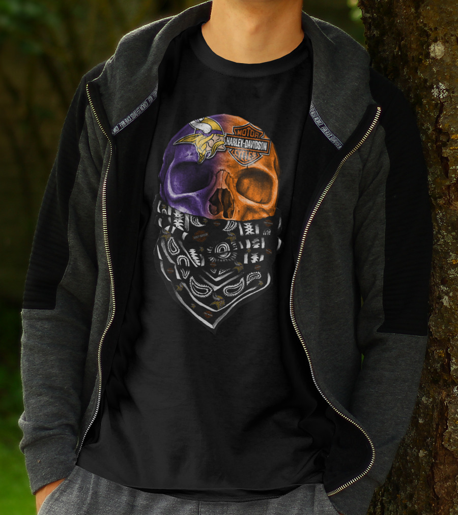 Harley Davidson Viking Skull Bandana Orange Purple T-Shirt