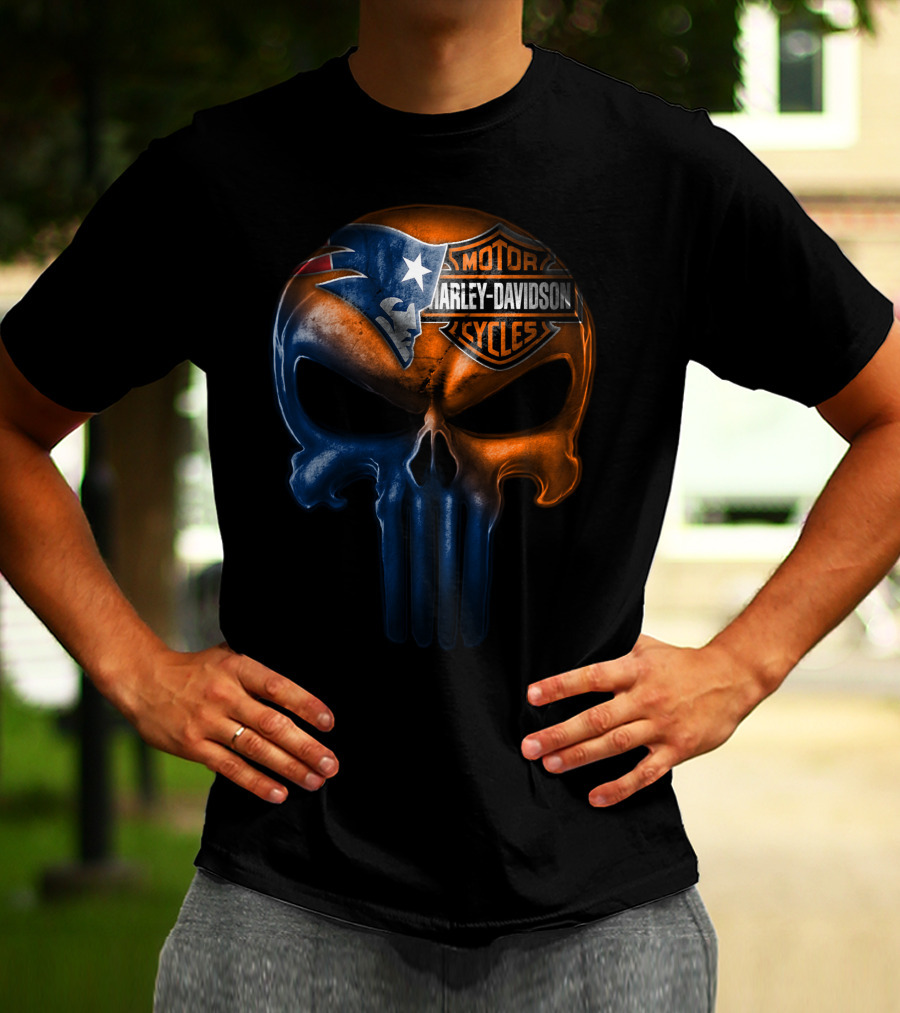 New England Patriots Harley Davidson Skull 21Hl T-Shirt